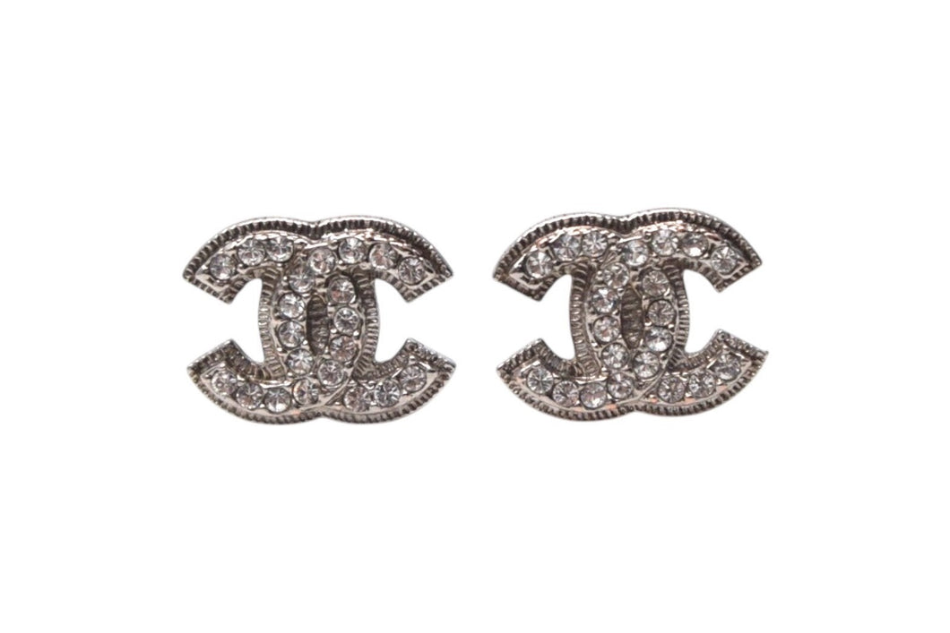 CHANEL シャネル ココマーク ピアス A12V刻印 重量約3.8g シルバー カラー ラインストーン 両耳用 ミル打ち 美品 中古 4c075341