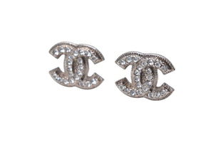 CHANEL シャネル ココマーク ピアス A12V刻印 重量約3.8g シルバー カラー ラインストーン 両耳用 ミル打ち 美品 中古 4c075341