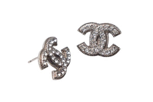 CHANEL シャネル ココマーク ピアス A12V刻印 重量約3.8g シルバー カラー ラインストーン 両耳用 ミル打ち 美品 中古 4c075341