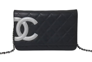 CHANEL シャネル カンボンライン チェーンウォレット ショルダーバッグ A46646 ブラック シルバー金具 美品 中古 4c075432