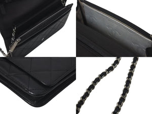 CHANEL シャネル カンボンライン チェーンウォレット ショルダーバッグ A46646 ブラック シルバー金具 美品 中古 4c075432