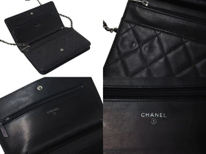 CHANEL シャネル カンボンライン チェーンウォレット ショルダーバッグ A46646 ブラック シルバー金具 美品 中古 4c075432