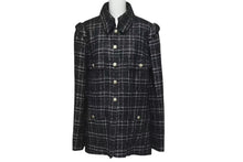 Load image into Gallery viewer, Chanel シャネル ツイード ラメ ハサミモチーフボタン チェック ジャケット P32182 ブラック サイズ48 美品 中古 4c075433