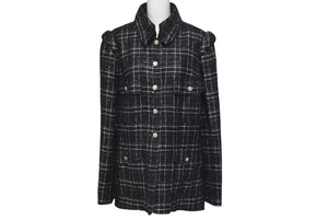 Chanel シャネル ツイード ラメ ハサミモチーフボタン チェック ジャケット P32182 ブラック サイズ48 美品 中古 4c075433