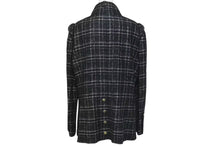 Load image into Gallery viewer, Chanel シャネル ツイード ラメ ハサミモチーフボタン チェック ジャケット P32182 ブラック サイズ48 美品 中古 4c075433