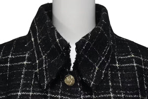 Chanel シャネル ツイード ラメ ハサミモチーフボタン チェック ジャケット P32182 ブラック サイズ48 美品 中古 4c075433