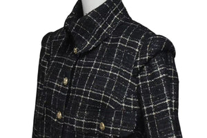 Chanel シャネル ツイード ラメ ハサミモチーフボタン チェック ジャケット P32182 ブラック サイズ48 美品 中古 4c075433