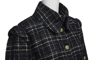 Chanel シャネル ツイード ラメ ハサミモチーフボタン チェック ジャケット P32182 ブラック サイズ48 美品 中古 4c075433