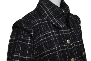 Chanel シャネル ツイード ラメ ハサミモチーフボタン チェック ジャケット P32182 ブラック サイズ48 美品 中古 4c075433