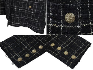 Chanel シャネル ツイード ラメ ハサミモチーフボタン チェック ジャケット P32182 ブラック サイズ48 美品 中古 4c075433