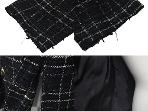 Chanel シャネル ツイード ラメ ハサミモチーフボタン チェック ジャケット P32182 ブラック サイズ48 美品 中古 4c075433