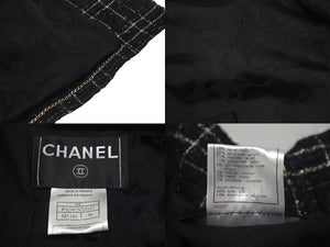 Chanel シャネル ツイード ラメ ハサミモチーフボタン チェック ジャケット P32182 ブラック サイズ48 美品 中古 4c075433
