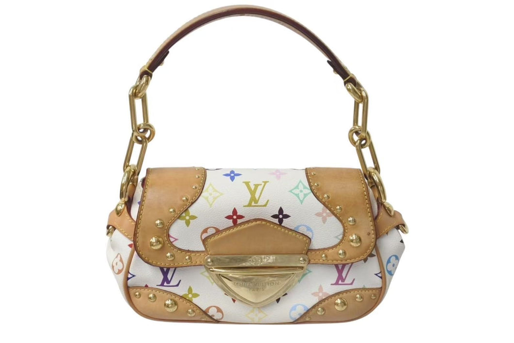 LOUIS VUITTON ルイヴィトン マリリンPM ハンドバッグ M40127 モノグラム マルチカラー ホワイト ゴールド金具 村上隆 美品 中古 4c075441