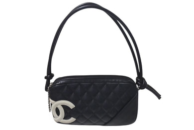 CHANEL シャネル カンボンライン ワンショルダーバッグ ココマーク 8番台 カーフスキン ブラック シルバー 金具 美品 中古 4c075443