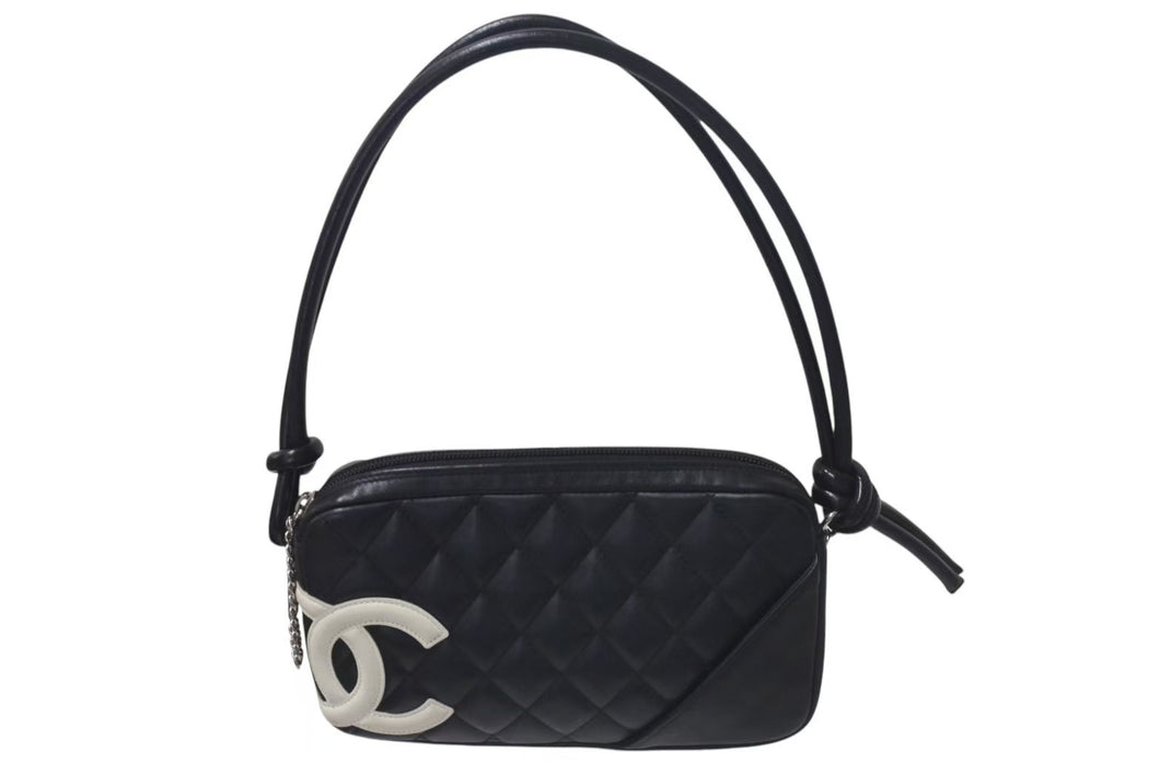 CHANEL シャネル カンボンライン ワンショルダーバッグ ココマーク 8番台 カーフスキン ブラック シルバー 金具 美品 中古 4c075443