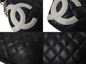 CHANEL シャネル カンボンライン ワンショルダーバッグ ココマーク 8番台 カーフスキン ブラック シルバー 金具 美品 中古 4c075443