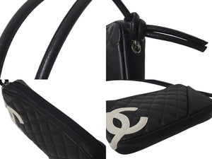 CHANEL シャネル カンボンライン ワンショルダーバッグ ココマーク 8番台 カーフスキン ブラック シルバー 金具 美品 中古 4c075443