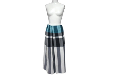 ISSEY MIYAKE イッセイミヤケ チェックロングスカート ブルー ブラック ホワイト コットン サイズ2 美品 中古 4c075446