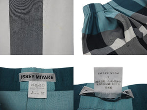 ISSEY MIYAKE イッセイミヤケ チェックロングスカート ブルー ブラック ホワイト コットン サイズ2 美品 中古 4c075446