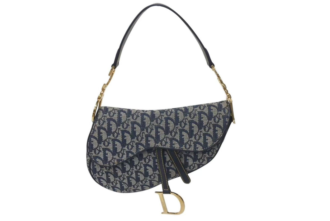 極美品 Christian Dior クリスチャンディオール デニムトロッターサドルバッグ ネイビー ガリアーノ期 中古 4c075459