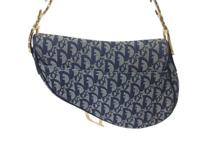 極美品 Christian Dior クリスチャンディオール デニムトロッターサドルバッグ ネイビー ガリアーノ期 中古 4c075459