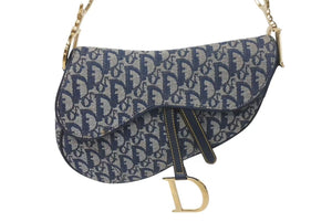 極美品 Christian Dior クリスチャンディオール デニムトロッターサドルバッグ ネイビー ガリアーノ期 中古 4c075459