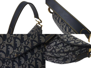 極美品 Christian Dior クリスチャンディオール デニムトロッターサドルバッグ ネイビー ガリアーノ期 中古 4c075459