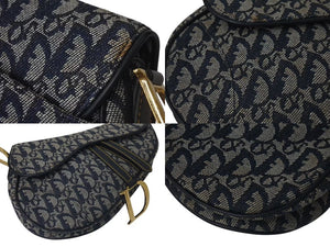 極美品 Christian Dior クリスチャンディオール デニムトロッターサドルバッグ ネイビー ガリアーノ期 中古 4c075459