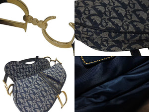 極美品 Christian Dior クリスチャンディオール デニムトロッターサドルバッグ ネイビー ガリアーノ期 中古 4c075459