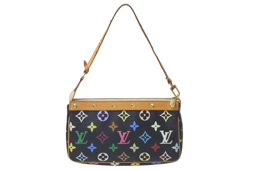 LOUIS VUITTON ルイヴィトン ポシェット アクセソワール アクセサリーポーチ M92648 モノグラムマルチ 村上隆 ブラック 美品 中古 4c075462