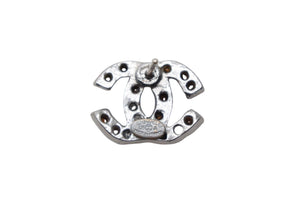 極美品 CHANEL シャネル ピアス ラインストーン ココマーク イタリア製 メタル 03A シルバー金具 中古 4c075469