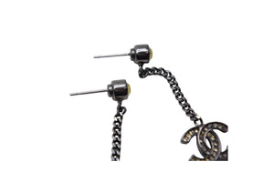 CHANEL シャネル ピアス 両耳 ココマーク ライトストーン イタリア製 06P メタル シルバー ブラック 美品 中古 4c075478