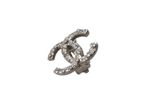 極美品 CHANEL シャネル イヤリング 両耳 ココマーク A12A刻印 フランス製 メタル ラインストーン 2.7g シルバー金具 中古 4c075481
