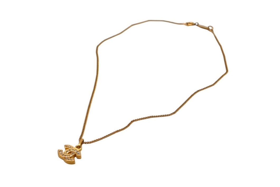極美品 CHANEL シャネル ココマーク ネックレス アクセサリー 1982刻印 フランス製 GP ラインストーン ゴールド金具 中古 4c075488