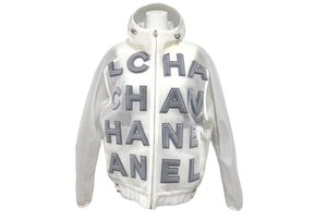 極美品 CHANEL シャネル メッシュ ジャケット ジップアップパーカー イタリア製 P60972V46493 サイズ 38 ホワイト 中古 4c075493