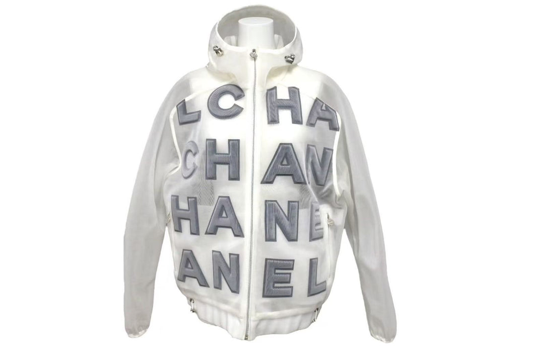 極美品 CHANEL シャネル メッシュ ジャケット ジップアップパーカー イタリア製 P60972V46493 サイズ 38 ホワイト 中古 4c075493