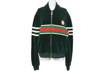 Load image into Gallery viewer, 極美品 GUCCI × adidas グッチ アディダス シェリーライン ベロア トラックジャケット グリーン 691782 XJEKT パッチ ロゴ ゴールド金具 サイズS 中古 4c075514