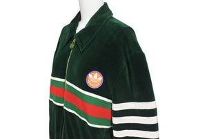 極美品 GUCCI × adidas グッチ アディダス シェリーライン ベロア トラックジャケット グリーン 691782 XJEKT パッチ ロゴ ゴールド金具 サイズS 中古 4c075514