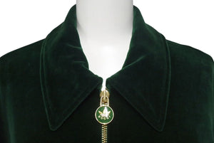極美品 GUCCI × adidas グッチ アディダス シェリーライン ベロア トラックジャケット グリーン 691782 XJEKT パッチ ロゴ ゴールド金具 サイズS 中古 4c075514