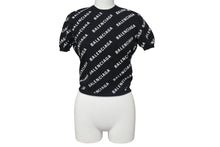 Load image into Gallery viewer, 極美品 BALENCIAGA バレンシアガ Mini Allover Logo Sweater 半袖ニット コットン イタリア製 ブラック ホワイト サイズXS 中古 4c075516