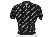 Load image into Gallery viewer, 極美品 BALENCIAGA バレンシアガ Mini Allover Logo Sweater 半袖ニット コットン イタリア製 ブラック ホワイト サイズXS 中古 4c075516