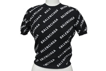 Load image into Gallery viewer, 極美品 BALENCIAGA バレンシアガ Mini Allover Logo Sweater 半袖ニット コットン イタリア製 ブラック ホワイト サイズXS 中古 4c075516