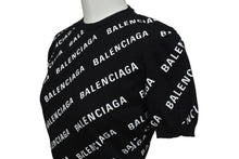 Load image into Gallery viewer, 極美品 BALENCIAGA バレンシアガ Mini Allover Logo Sweater 半袖ニット コットン イタリア製 ブラック ホワイト サイズXS 中古 4c075516