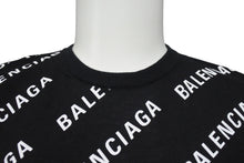 Load image into Gallery viewer, 極美品 BALENCIAGA バレンシアガ Mini Allover Logo Sweater 半袖ニット コットン イタリア製 ブラック ホワイト サイズXS 中古 4c075516