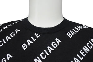 極美品 BALENCIAGA バレンシアガ Mini Allover Logo Sweater 半袖ニット コットン イタリア製 ブラック ホワイト サイズXS 中古 4c075516