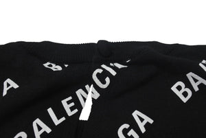 極美品 BALENCIAGA バレンシアガ Mini Allover Logo Sweater 半袖ニット コットン イタリア製 ブラック ホワイト サイズXS 中古 4c075516