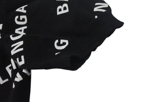 極美品 BALENCIAGA バレンシアガ Mini Allover Logo Sweater 半袖ニット コットン イタリア製 ブラック ホワイト サイズXS 中古 4c075516