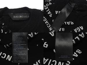 極美品 BALENCIAGA バレンシアガ Mini Allover Logo Sweater 半袖ニット コットン イタリア製 ブラック ホワイト サイズXS 中古 4c075516