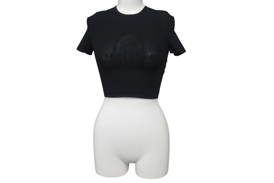 Alexander Wang アレキサンダーワン ロゴ メッシュ クロップド 半袖Ｔシャツ ブラック ポリエステル トップス 4KC2231024 美品 中古 4c075518 