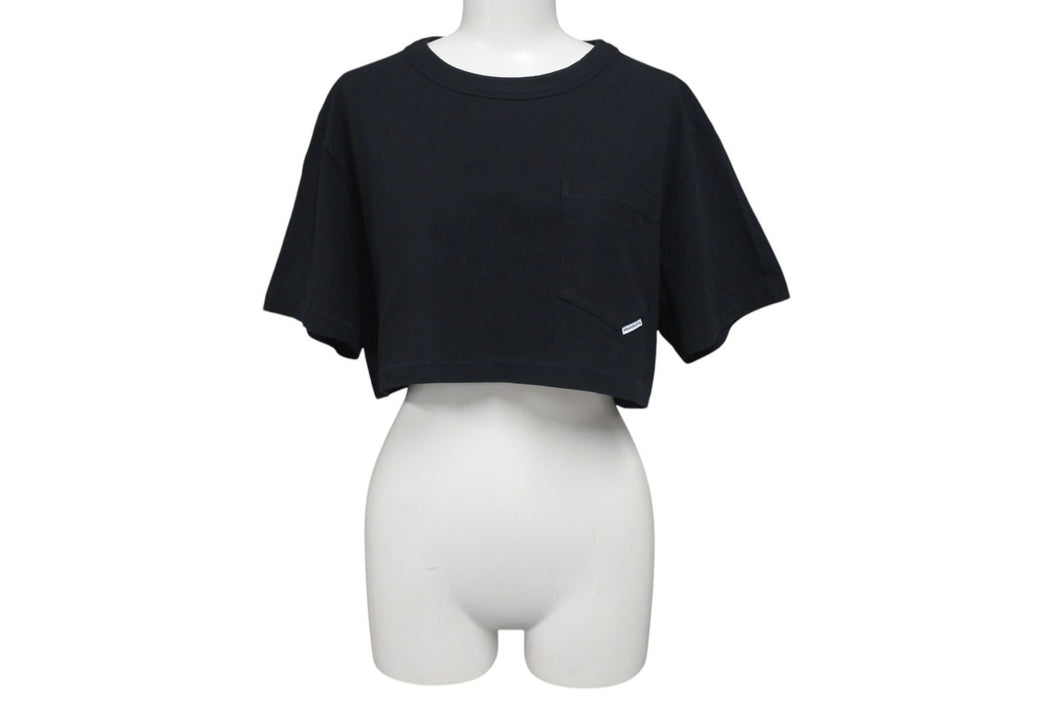 極美品 Alexander Wang アレキサンダーワン クロップドTシャツ フロントポケット コットン ブラック 1CC2221635 中古 4c075519